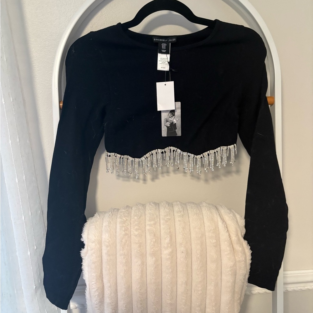 NWT Sincerely Jules Black Long Sleeve with Rhinestones